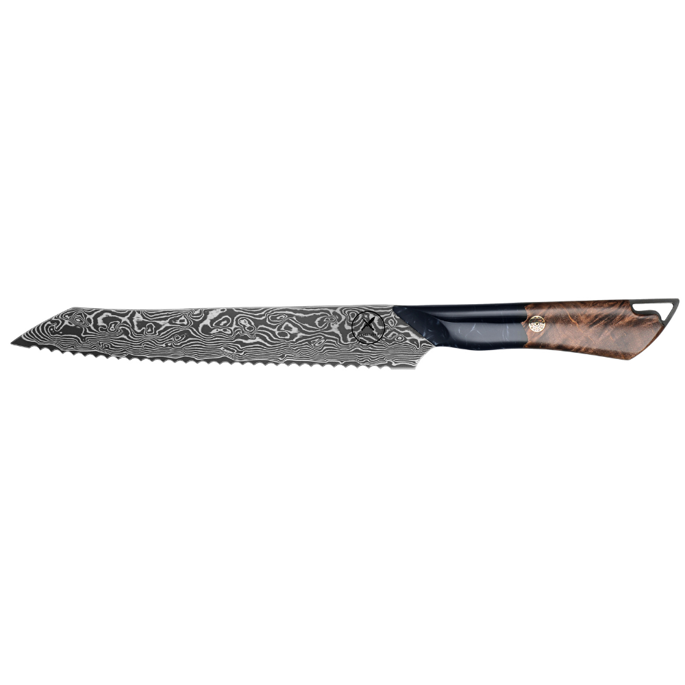 Dark Black Damast Brotmesser Wurzelholz Epoxy Damastshop.de - Damastshop