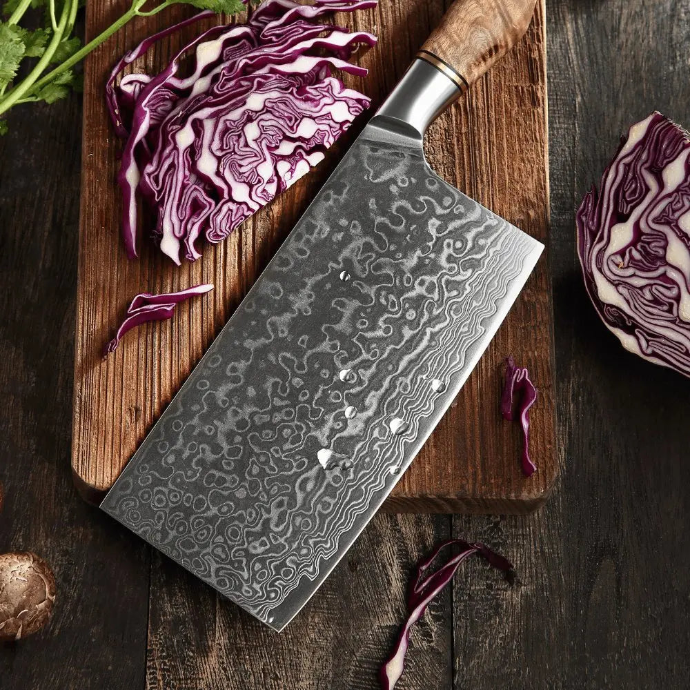 Damast Messer 5er Set Bergahorn Hackmesser Damastshop.de - Damastshop