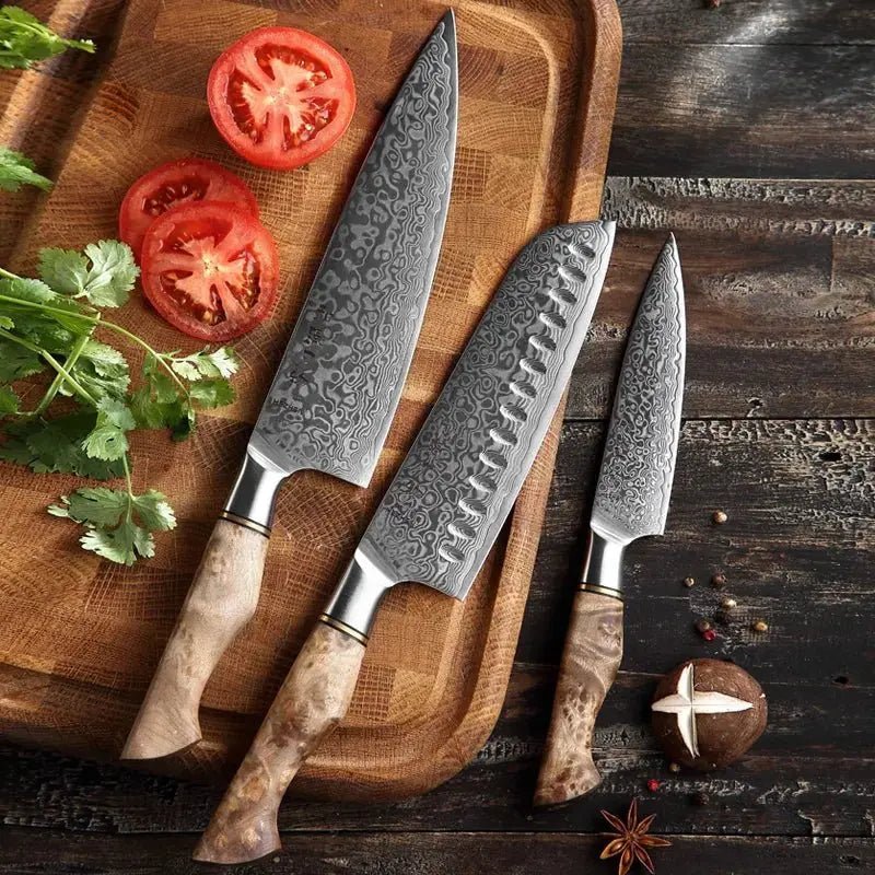 Damast Messer 3er Set Bergahorn Damastshop.de - Damastshop