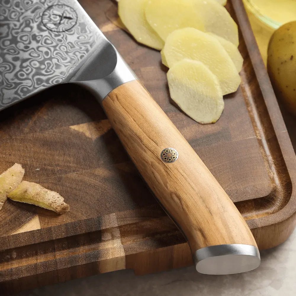 Damast Messer 5er Geschenkset Olive mit Messerbrett Damastshop.de - Damastshop