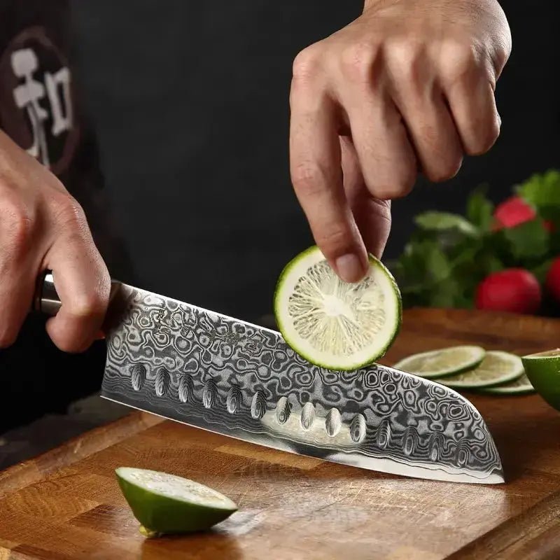 Damast Messer 5er Set Bergahorn im Akazien Messerblock mit Schere Damastshop.de - Damastshop