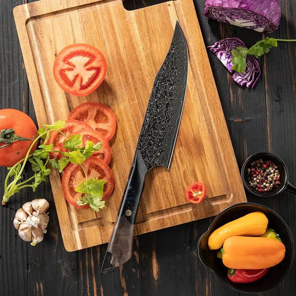 Dark Black Damast Chefmesser Wurzelholz Epoxy Damastshop.de - Damastshop