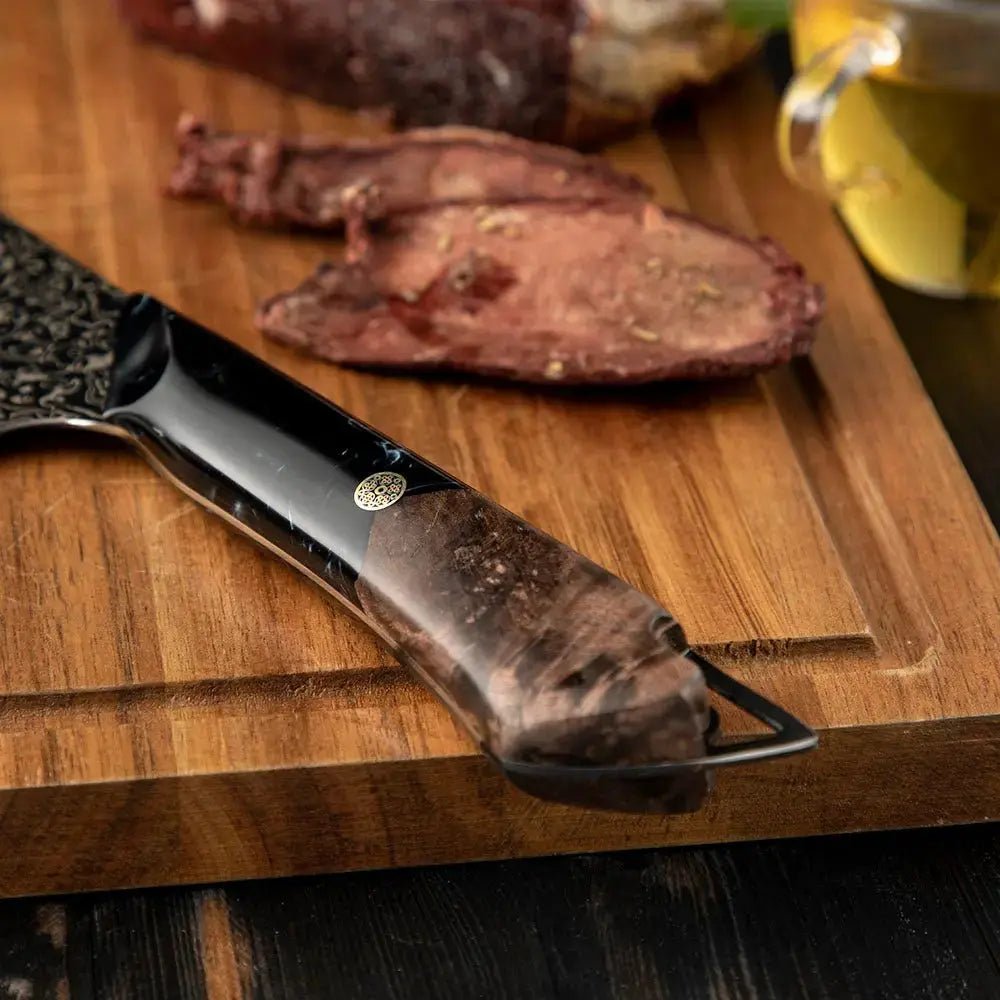 Dark Black Damast Chefmesser Wurzelholz Epoxy Damastshop.de - Damastshop