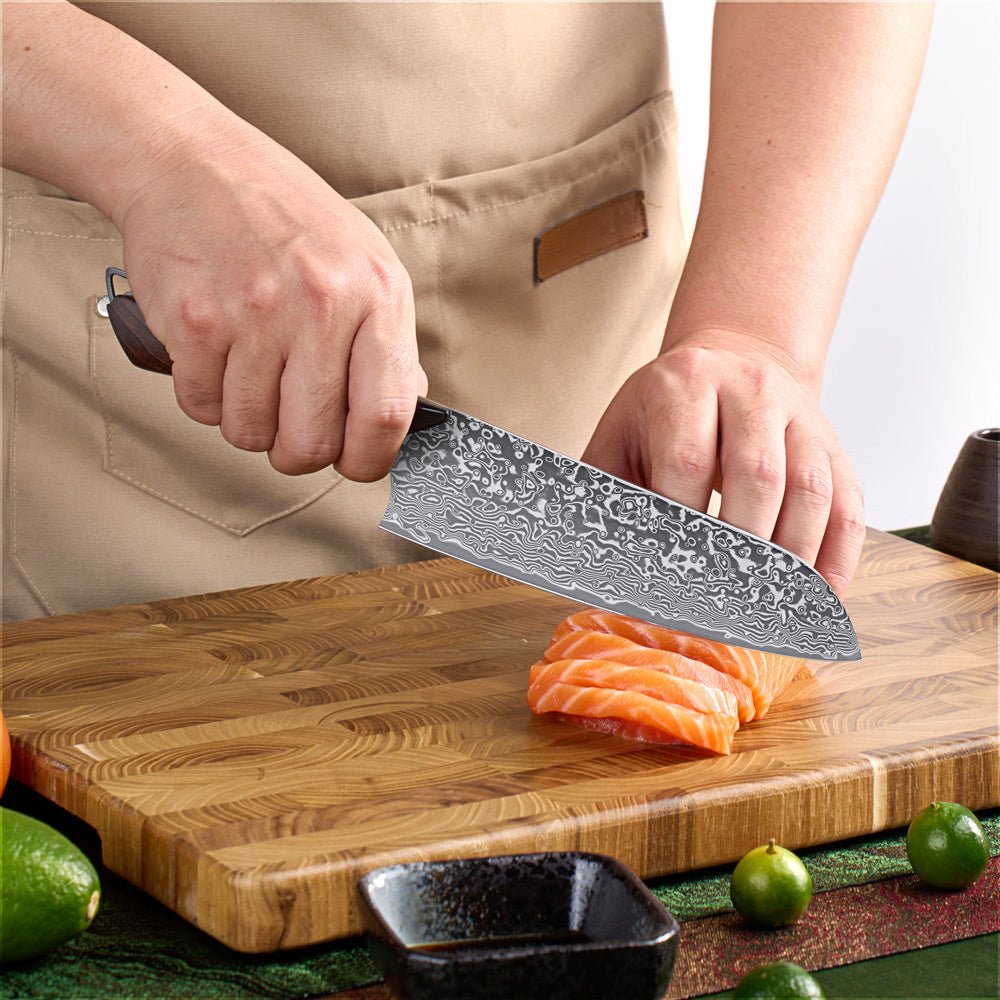 Dark Black Damast Santoku Wurzelholz Epoxy Damastshop.de - Damastshop