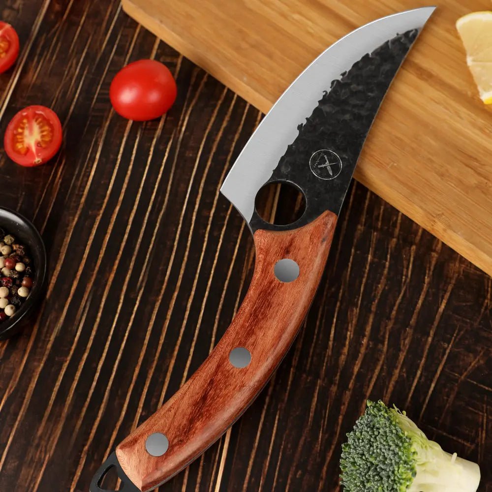 Gebogenes Outdoor Universalmesser Handschmiedeoptik Damastshop.de - Damastshop
