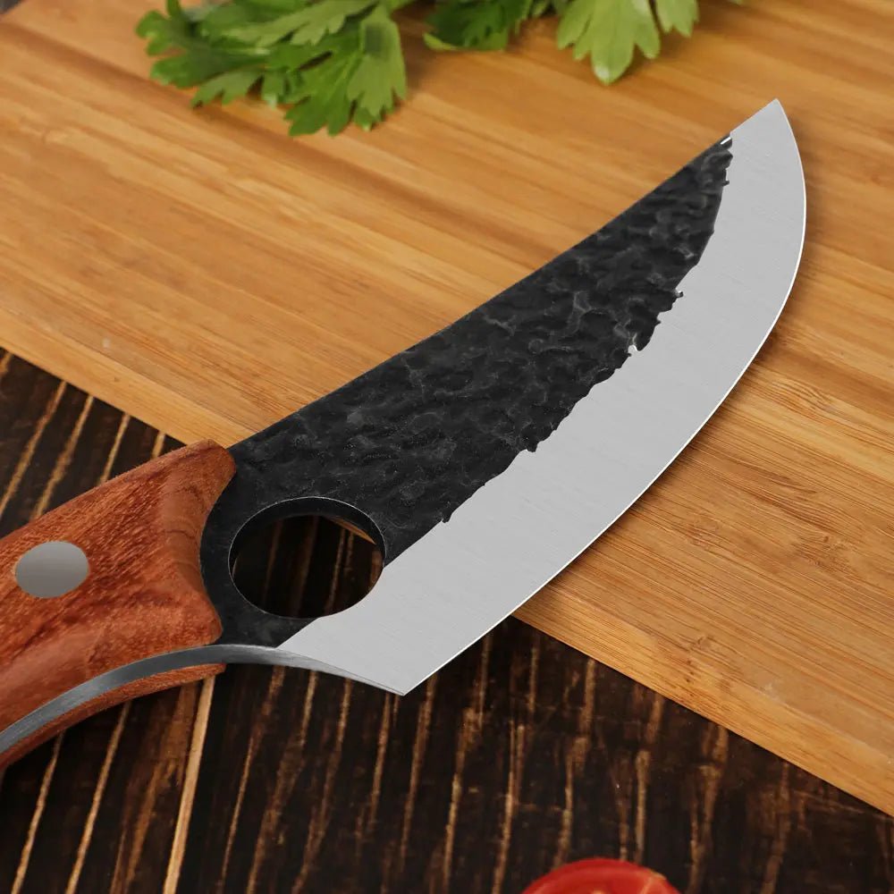 Gebogenes Outdoor Universalmesser Handschmiedeoptik Damastshop.de - Damastshop