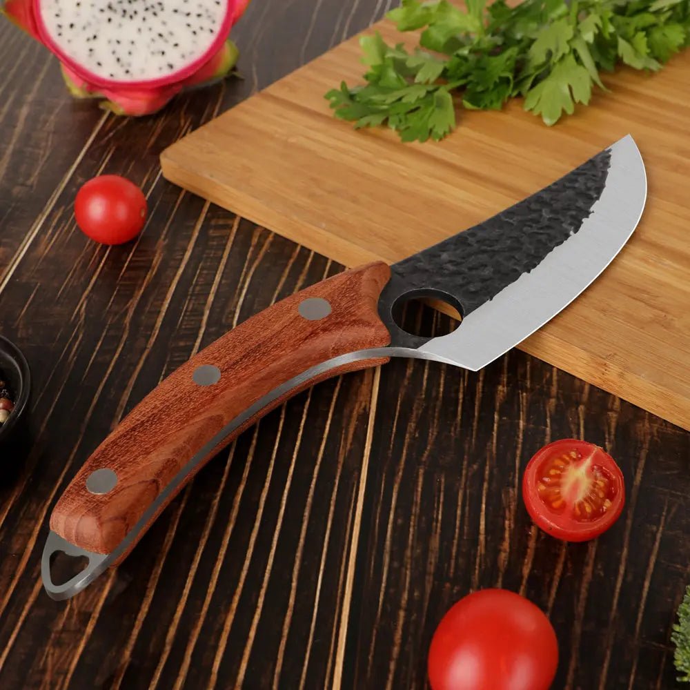 Gebogenes Outdoor Universalmesser Handschmiedeoptik Damastshop.de - Damastshop