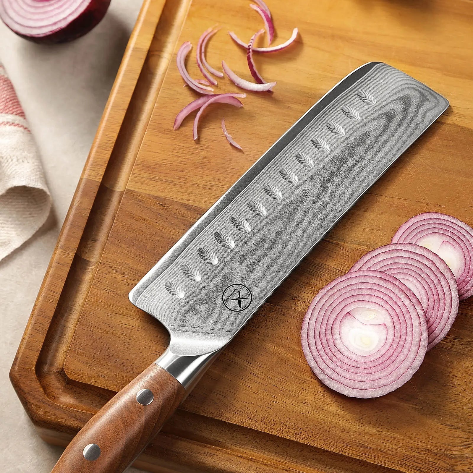 Premium Damast Nakiri Red Wood Draft Damastshop.de - Damastshop