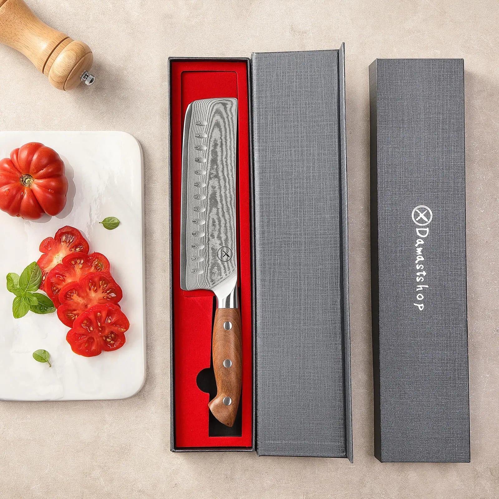 Premium Damast Nakiri Red Wood Draft Damastshop.de - Damastshop