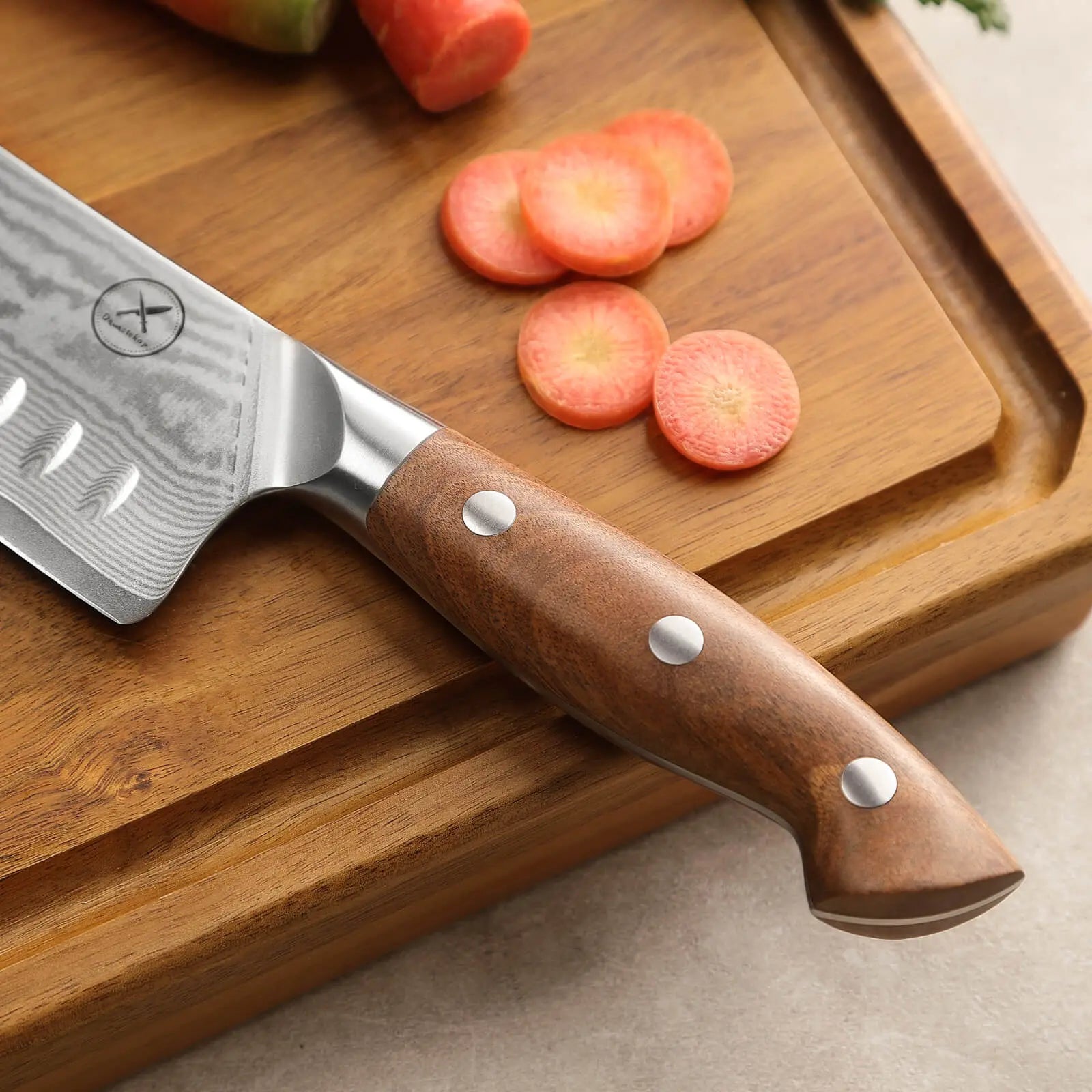 Premium Damast Nakiri Red Wood Draft Damastshop.de - Damastshop