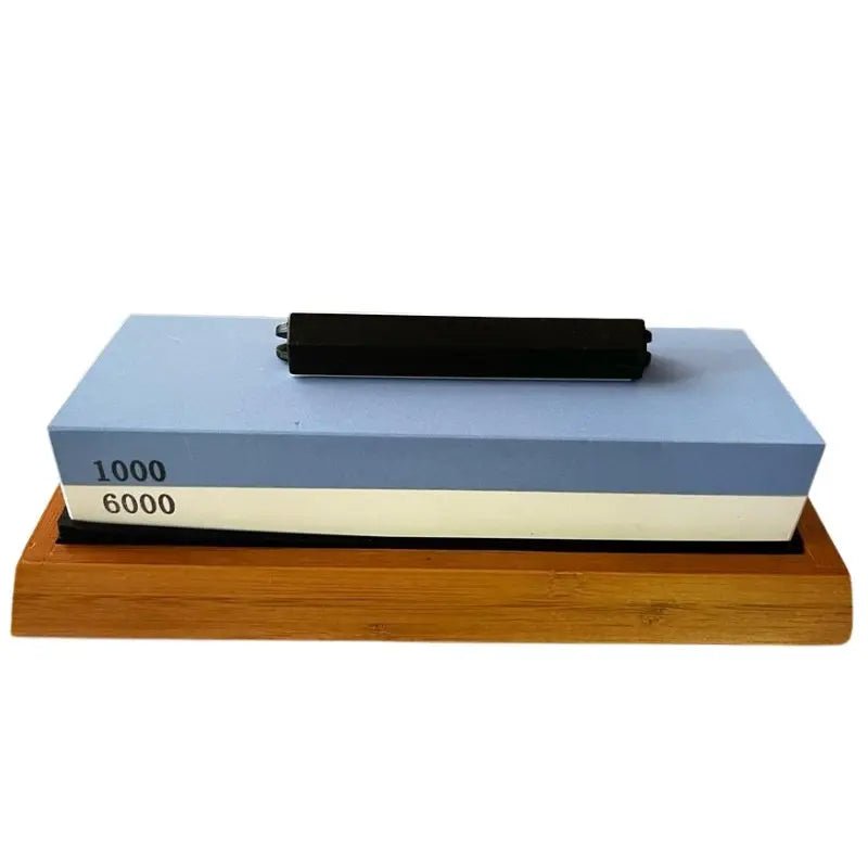 Schleifstein 1000/6000 mit Bambushalter und Schleifhilfe 15° Farbauswahl Damastshop.de - Damastshop