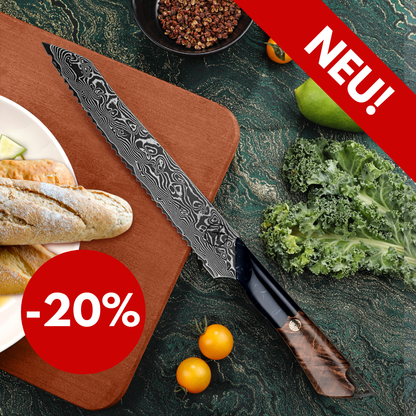 Dark Black Damast Brotmesser Wurzelholz Epoxy Damastshop.de - Damastshop