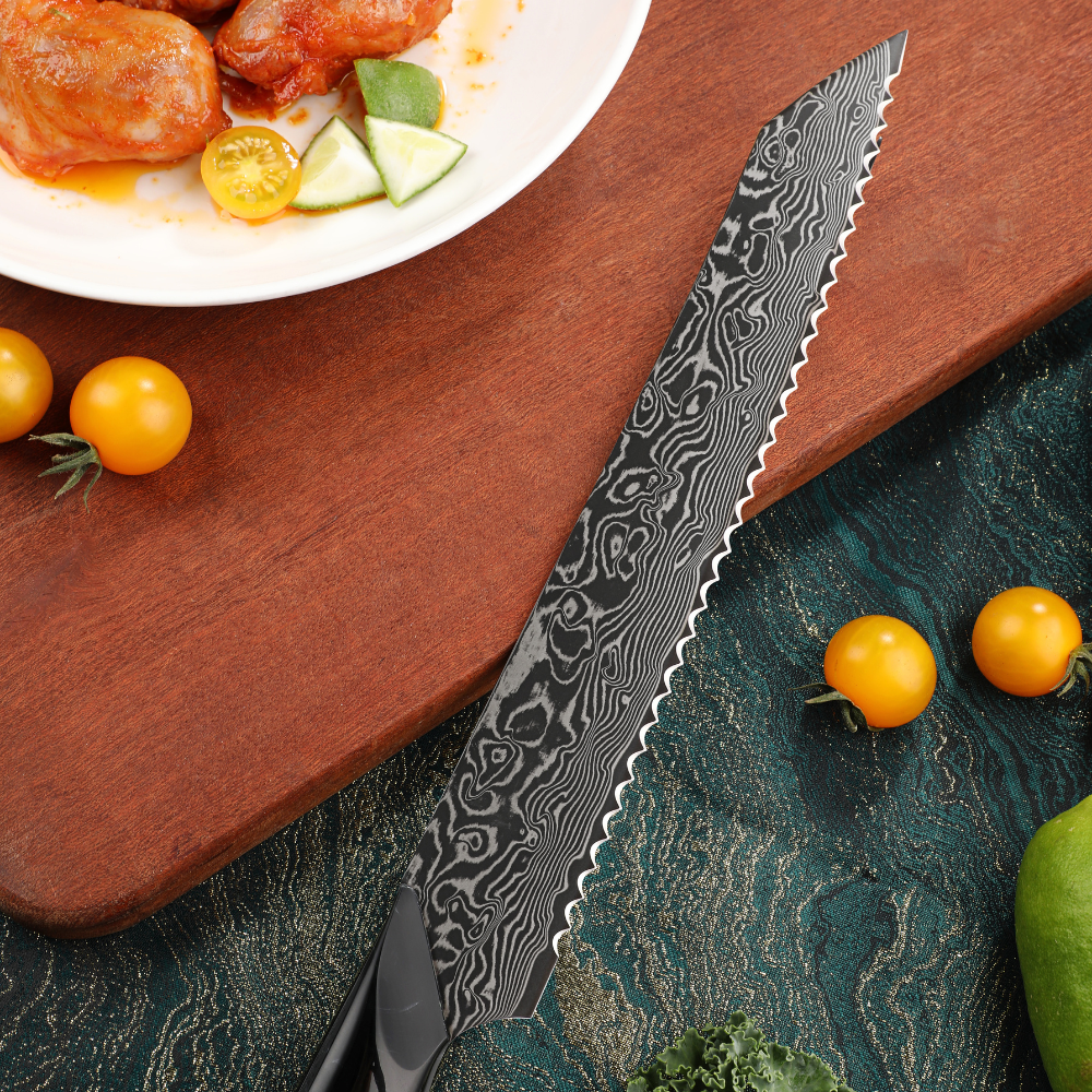 Dark Black Damast Brotmesser Wurzelholz Epoxy Damastshop.de - Damastshop