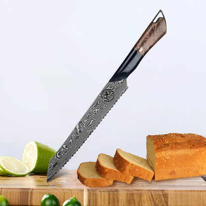 Dark Black Damast Brotmesser Wurzelholz Epoxy Damastshop.de - Damastshop