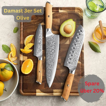 Damast Messer 3er Set Olive Damastshop.de - Damastshop