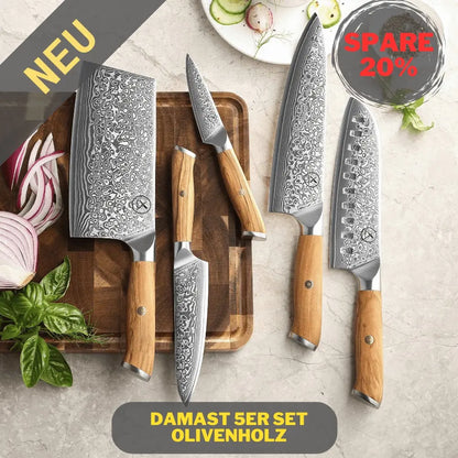 Damast Messer 5er Set Olive Damastshop.de - Damastshop