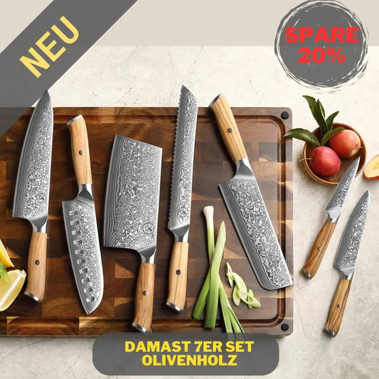 Damast Messer 7er Set Olive Damastshop.de - Damastshop