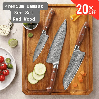 Premium Damast 3er Set Red Wood Damastshop.de - Damastshop