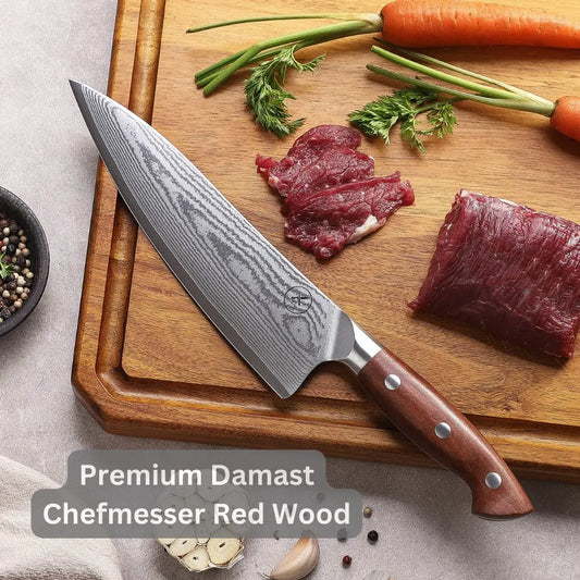 Premium Damast Chefmesser Red Wood Damastshop.de - Damastshop