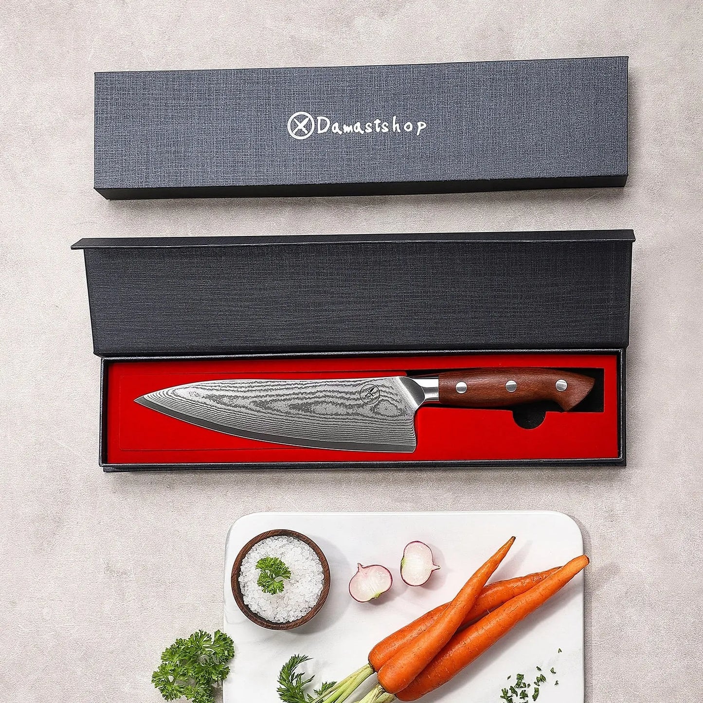 Premium Damast Chefmesser Red Wood Damastshop.de - Damastshop