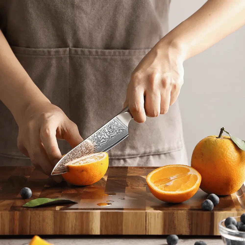 Damast Messer 5er Geschenkset Olive im Akazien Messerblock mit Schere Damastshop.de - Damastshop