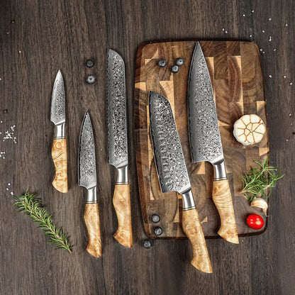 Damast Messer 5er Set Bergahorn Damastshop.de - Damastshop