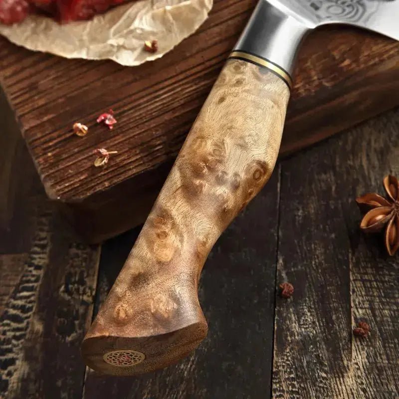 Damast Messer 5er Set Bergahorn im Akazien Messerblock mit Schere Damastshop.de - Damastshop