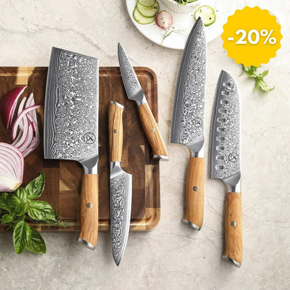Damast Messer 5er Set Olive Damastshop.de - Damastshop