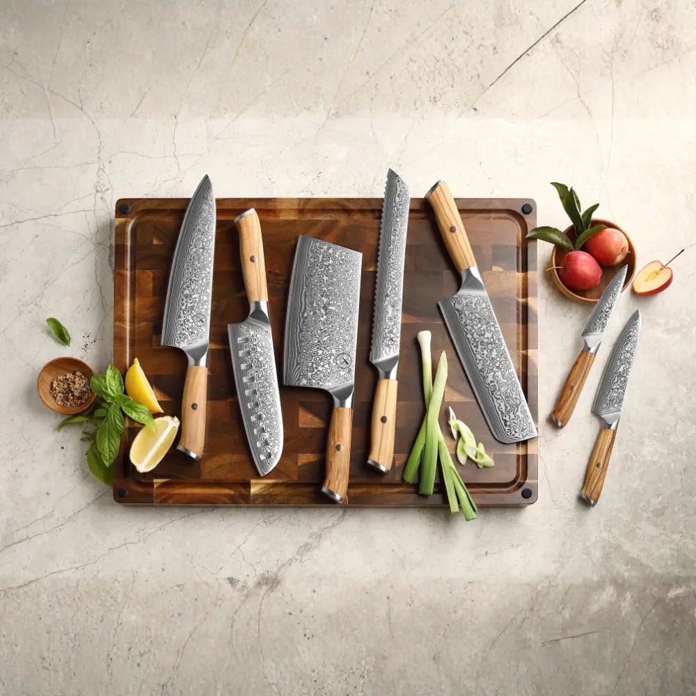 Damast Messer 7er Set Olive Damastshop.de - Damastshop