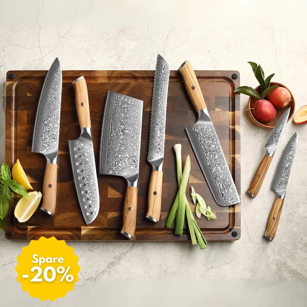 Damast Messer 7er Set Olive Damastshop.de - Damastshop