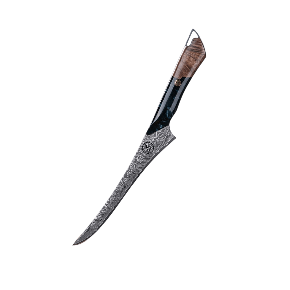 Dark Black Damast Ausbeinmesser Wurzelholz Epoxy Damastshop.de - Damastshop
