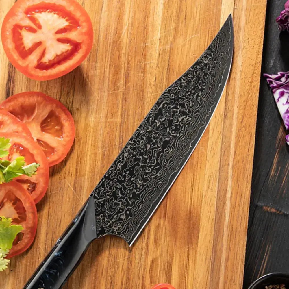 Dark Black Damast Chefmesser Wurzelholz Epoxy Damastshop.de - Damastshop