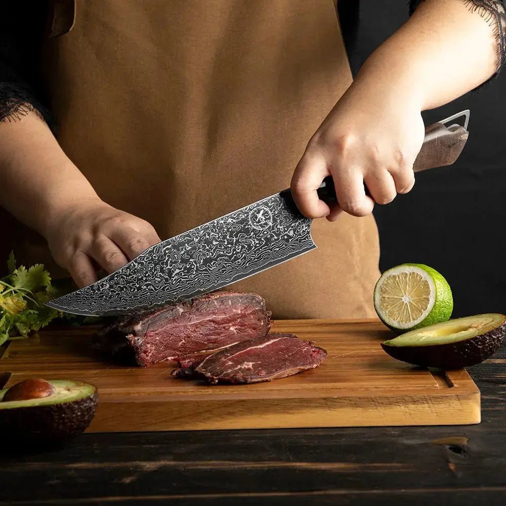 Dark Black Damast Chefmesser Wurzelholz Epoxy Damastshop.de - Damastshop
