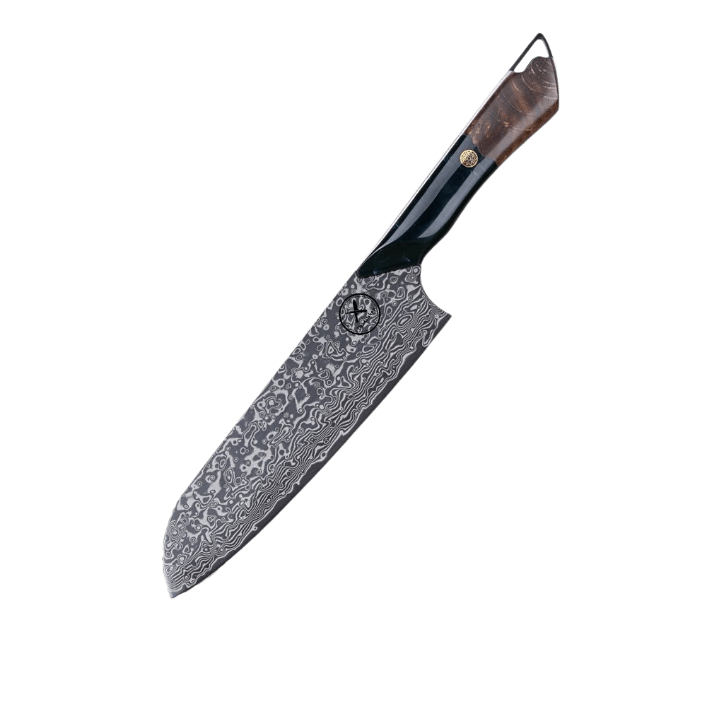 Dark Black Damast Santoku Wurzelholz Epoxy Damastshop.de - Damastshop