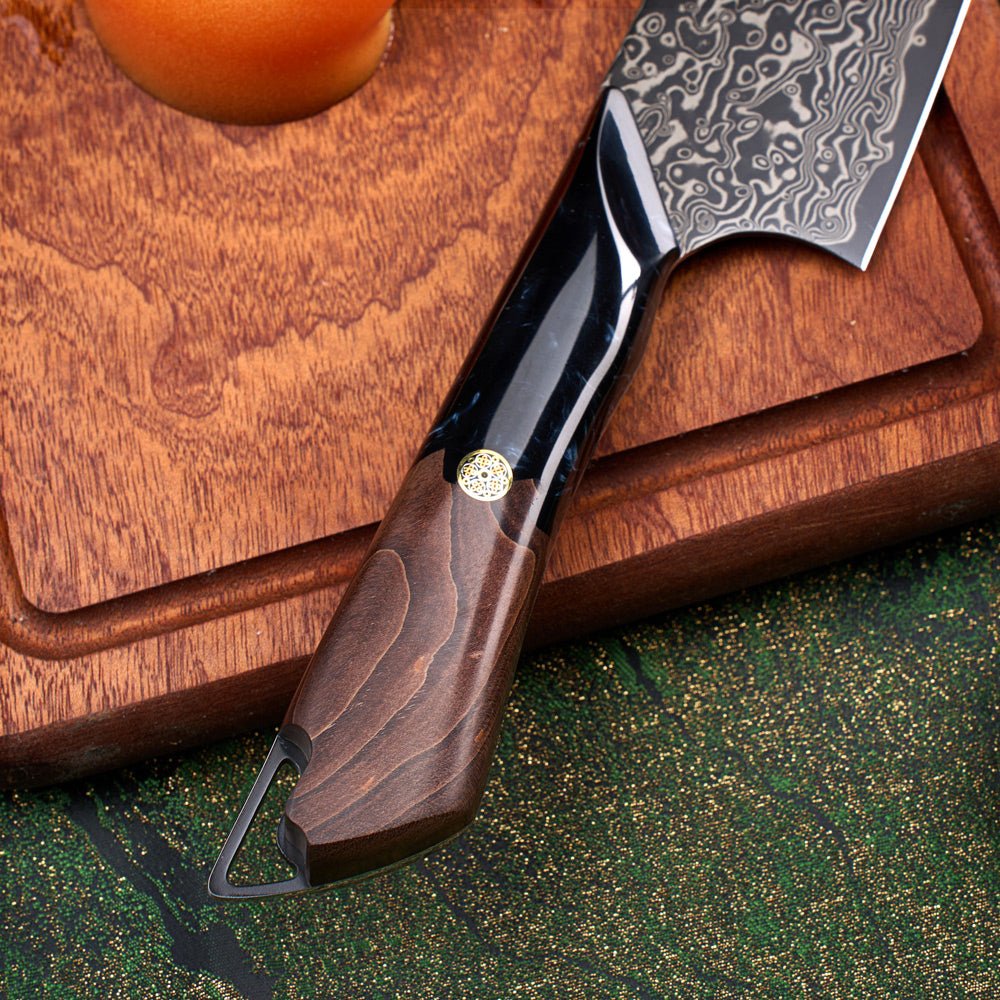 Dark Black Damast Santoku Wurzelholz Epoxy Damastshop.de - Damastshop