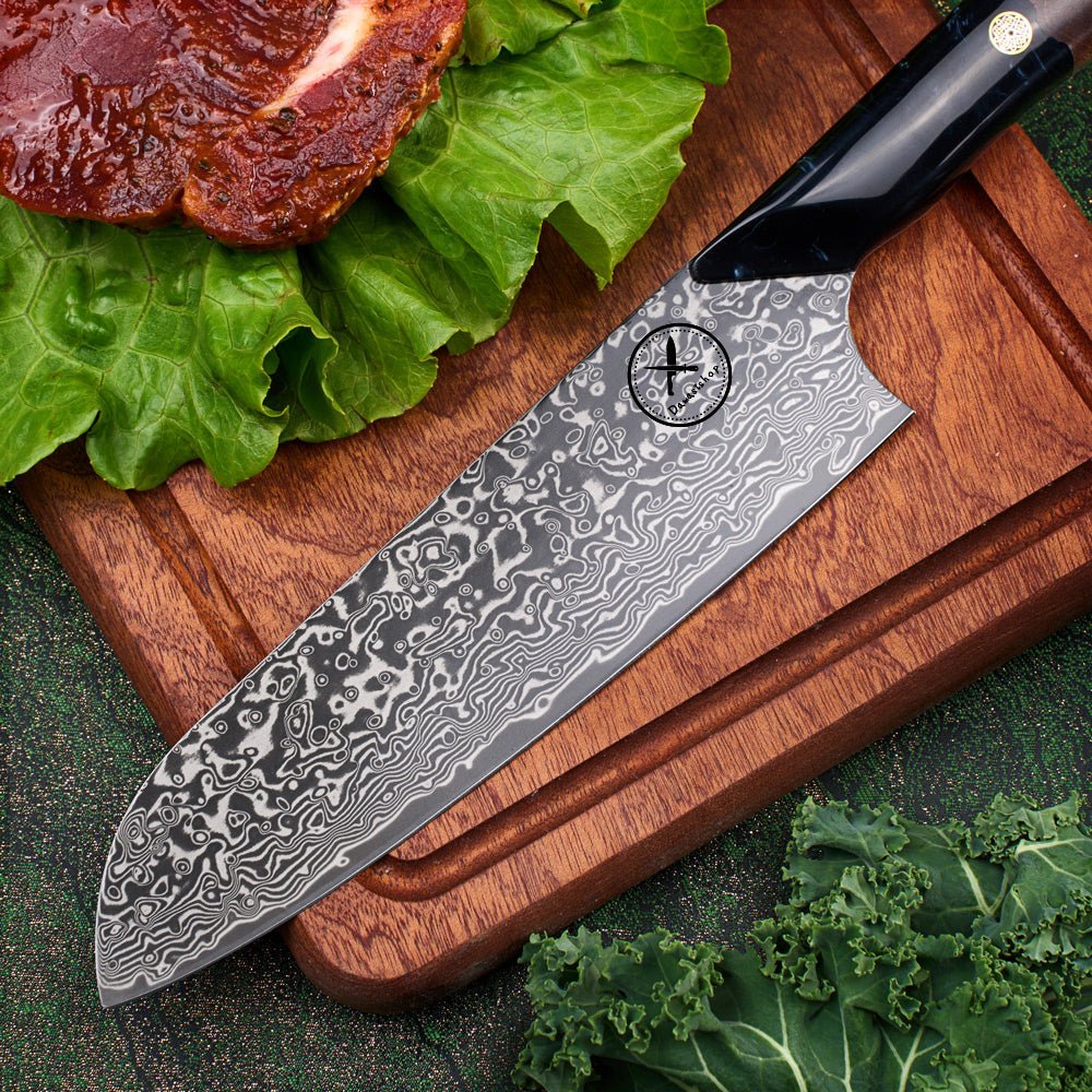 Dark Black Damast Santoku Wurzelholz Epoxy Damastshop.de - Damastshop