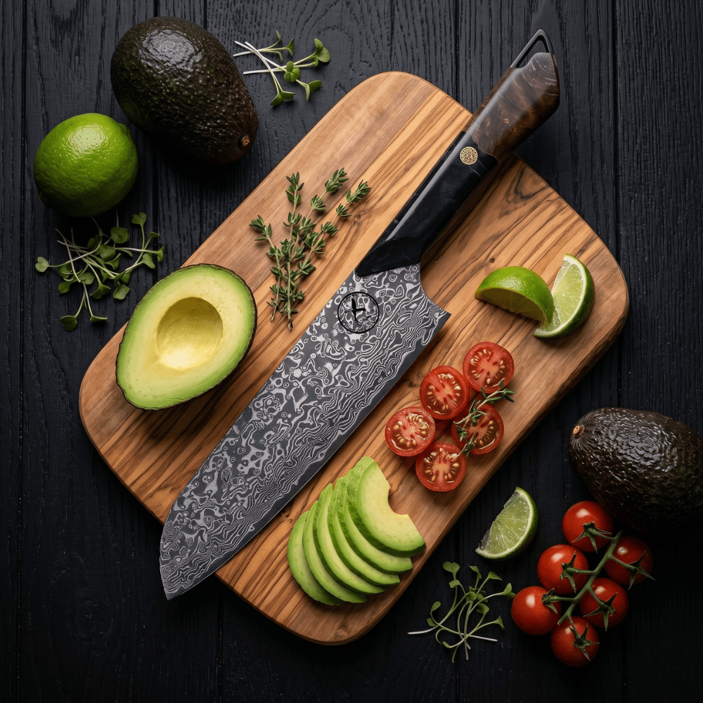 Dark Black Damast Santoku Wurzelholz Epoxy Damastshop.de - Damastshop