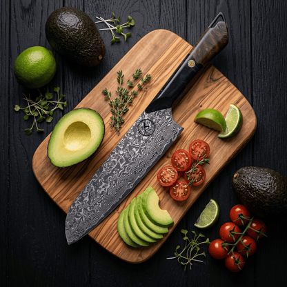 Dark Black Damast Santoku Wurzelholz Epoxy Damastshop.de - Damastshop