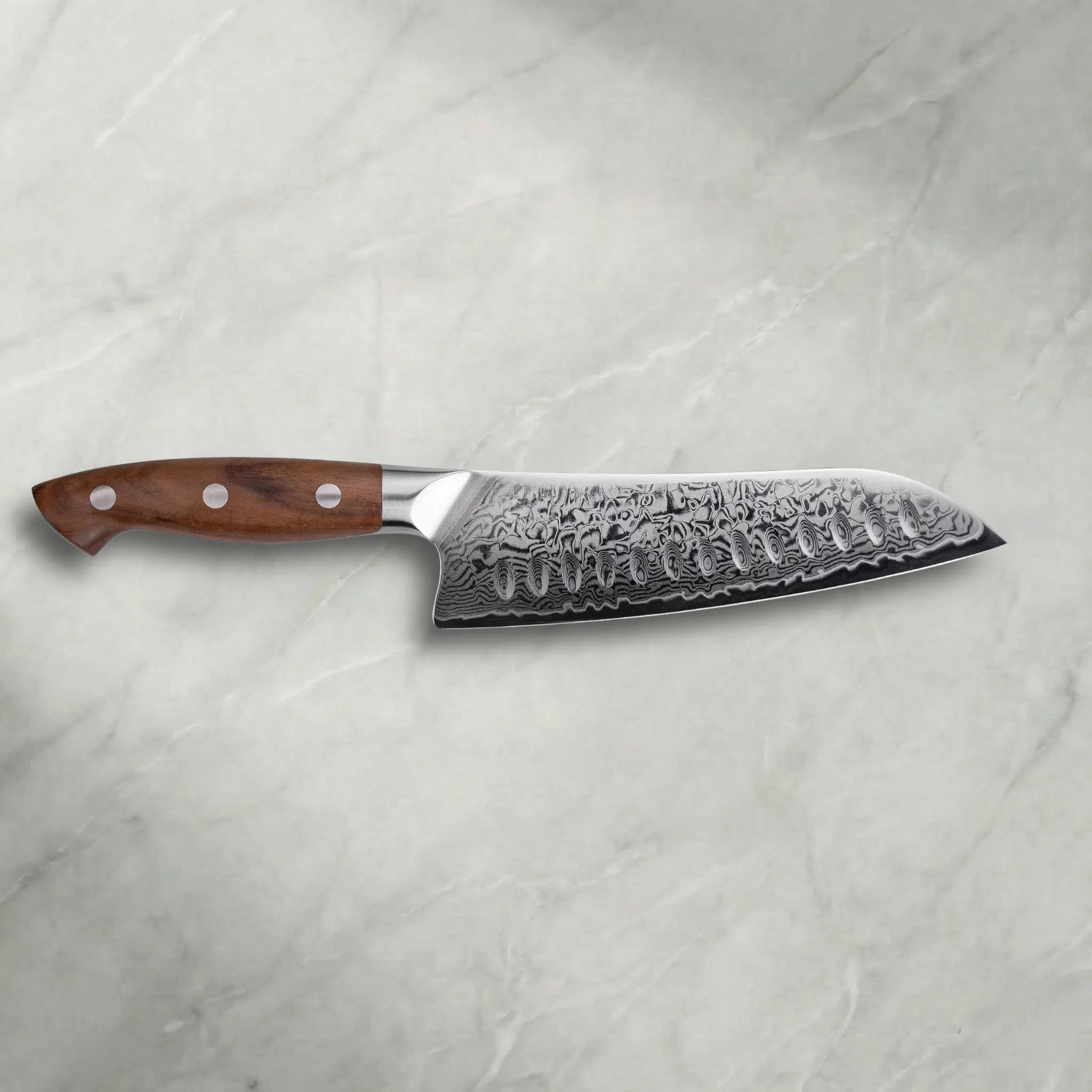 Personalisierbares Premium Damast Santoku Walnuss Damastshop.de - Damastshop