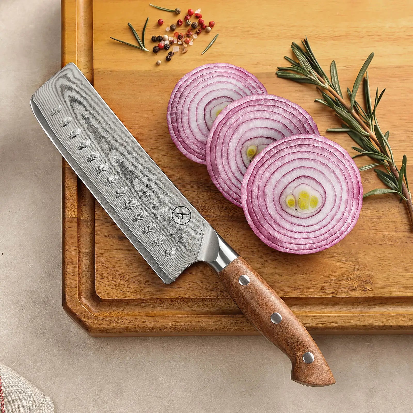 Premium Damast Nakiri Red Wood Draft Damastshop.de - Damastshop