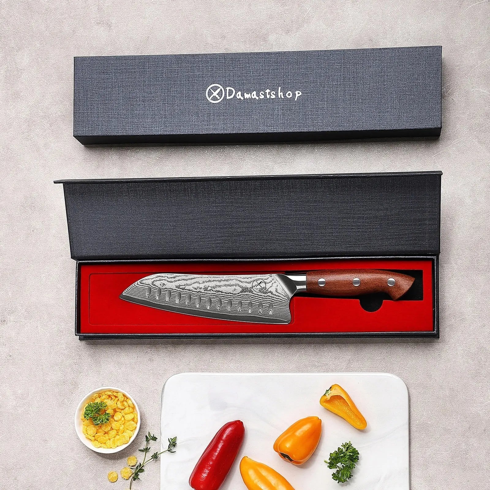 Premium Damast Santoku Red Wood Damastshop.de - Damastshop