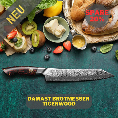 Damast Brotmesser Tigerwood